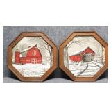Red Barn Fabric Octagonal Art - 2pc