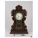 Vintage Wood Mantel Clock W/Key