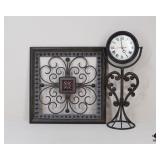 Metal Wall Decor & Clock W/Metal Stand