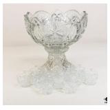 Crystal Punchbowl W/ Glasses & Stand