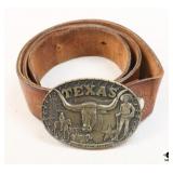 Leather Belt with Texas Longhorn Buckle
