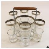 Mid Century Ice Bucket, Carrier, and Glasses