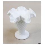 Milk Glass Hobnail Ruffle Edge Footed Vase