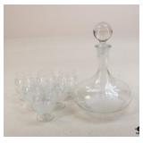 Etched Glass Decanter w/ Glasses / 7 pc