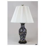Floral Table Lamp W/Wood Base