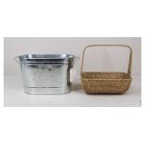 Galvanized Metal Tub & Wicker Basket