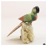 Carved Stone Parrot On Geode