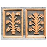Mid Century Botanical Carved Wood Wall Decor 2/PC