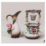 Capodimonte Porcelain Floral Figurines / 2 Pc