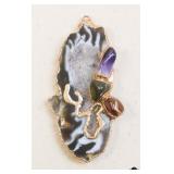 Natural Agate Geode slice pendant w/Gem Accents