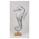 Metal Seahorse Sculpture W/Wood Stand