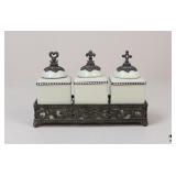 Gracious Goods  Canisters W/Metal Holder/ 4 Pc