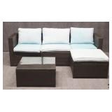 Vinyl Wicker Patio Sofa & Coffee Table