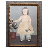 S. Miller "Young Girl w/Flowers" Print on Canvas