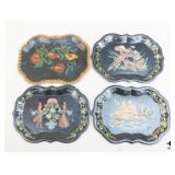 Tole Painted Metal Trays / 4 Pc