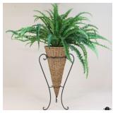 Artificial Fern In Basket W/Metal Stand