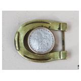1885 Silver Dollar Brass Belt Buckle