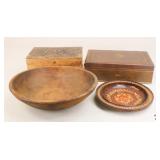 Dough Bowl, Wood Boxes + / 4 Pc