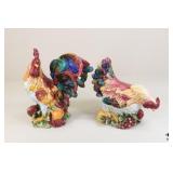 Noble Excellence Glazed Rooster Figurines / 2 Pc
