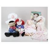Porcelain Dolls & Plush Assortment / 6 Pc