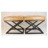 Pair of Pottery Barn Tufted Leather Stools