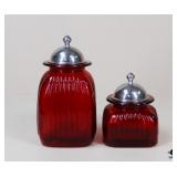 Pair of Red Glass Canisters