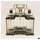 Glass & Brass Triple Decanter Set W/Stand