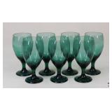 Green Glass Water Goblets / 7 pc