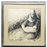 'Mother&Child' Original Ink Cross-hatch Drawing