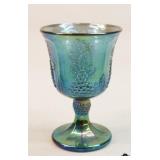 Blue Carnival Glass Goblet