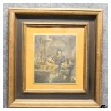 'The Gold Weigher' Vintage Hand-colored Etching