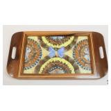 Wood Tray w/Framed Butterfly/Moth Wings