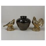 Fitz & Floyd Vase / Ceramic Gold Tone Bird Figures