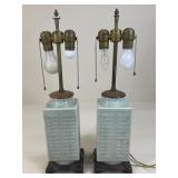Pair of Antique Chinese Celadon-Glazed Table Lamps