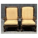 Pair of Wood Arm Chairs w / Cushion