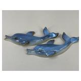 Pair of Wall Hanging Ceramic Dolphins