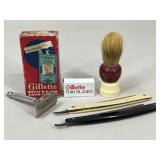 Vintage Gillette Razor / Straight Razors, Brush +