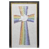 Large Tile Mosaic Rainbow Cross w/Dove