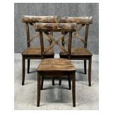 Set of 3 Rustic Cross Back Dining Chairs