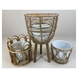 Rattan Plant Stands & Metal Pots