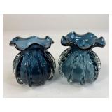 Art Glass Fluted Vases - 2pc