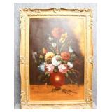 Large Floral Oil on Canvas Painting Signed