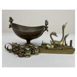 Brass-Tone Bowl, Figurines & Napkin Rings / 11 pc