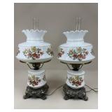 Pair of Floral Hurricane Lamps