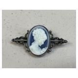 Sterling Silver Brooch with Blue Cameo