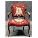 Carved Wood Needlepoint Chair