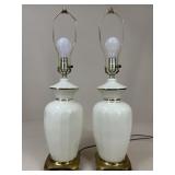 Pair of Vintage Ceramic Cream & Gold Lamps