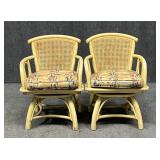 Cane Back Swivel Arm Chairs / 2 pc