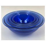 Blue Glass Pyrex Mixing Bowls/ 4 pc