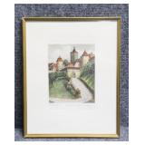 "Rothenburg tor Street" Hand-colored Etching